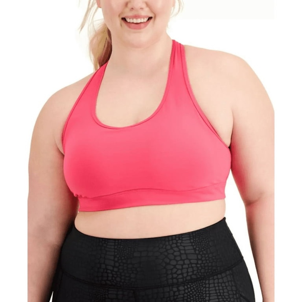 (A9) IDEOLOGY Womens Sports Bra Molten Pink Medium Impact Pullover, Size 4X, NWT
